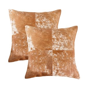 Oreillers carrés en peau de vache Torino Quattro de Natural de Lifestyle, 18 po x 18 po, marron/blanc, 2 mcx