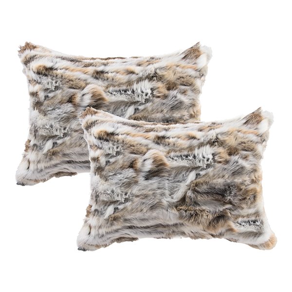 Natural by Lifestyle Rabbit Fur 2-Piece Tan/White 12-in x 20-in Rectangular Indoor Decorative Pillow