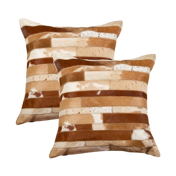 Natural by Lifestyle Torino Cowhide Madrid 2-Piece Brown and White 18-in x 18-in Square Indoor Decorative Pillow