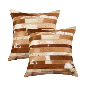 Natural by Lifestyle Torino Cowhide Madrid 2-Piece Brown and White 18-in x 18-in Square Indoor Decorative Pillow