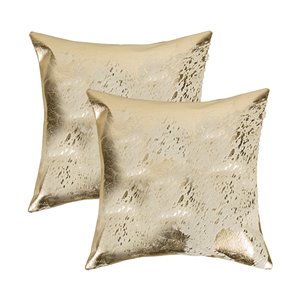 Natural by Lifestyle Torino Cowhide Scotland 2-Piece Natural and Gold 18-in x 18-in Square Indoor Decorative Pillow