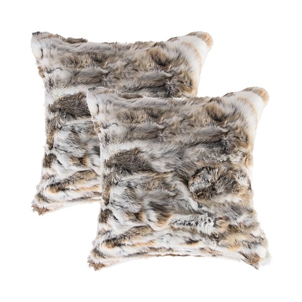 Natural by Lifestyle Rabbit Fur 2-Piece Tan/White 18-in x 18-in Square Indoor Decorative Pillow