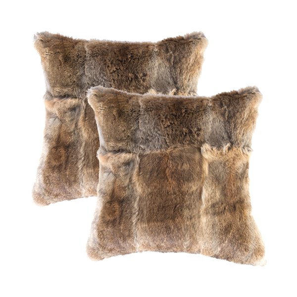 Natural by Lifestyle Rabbit Fur 2-Piece Hazelnut 18-in x 18-in Square Indoor Decorative Pillow