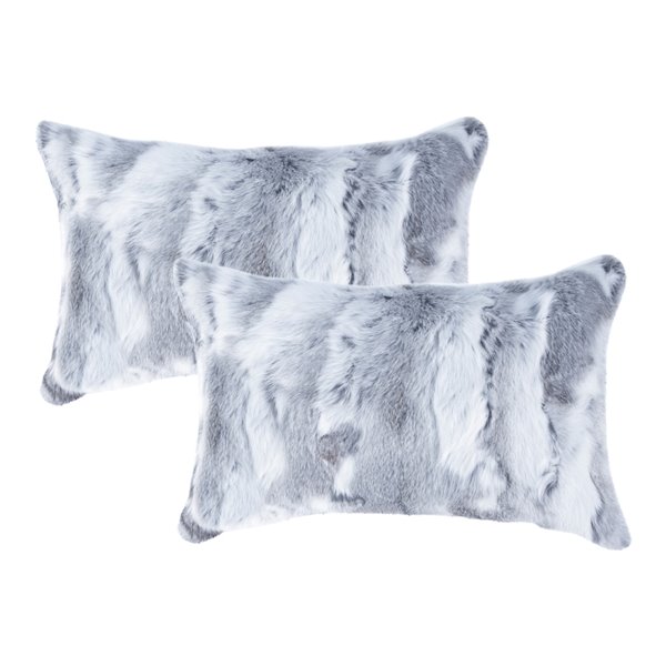 Natural by Lifestyle Rabbit Fur 2-Piece Gray 12-in x 20-in Rectangular Indoor Decorative Pillow