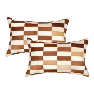 Oreillers rectangulaires en peau de vache Torino Linear de Natural de Lifestyle, 12 po x 20 po, marron blanc, 2 mcx