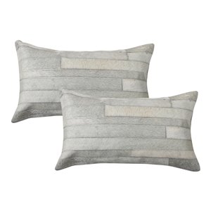 Oreillers rectangulaires en peau de vache Torino Madrid de Natural de Lifestyle, 12 po x 20 po, gris, 2 mcx