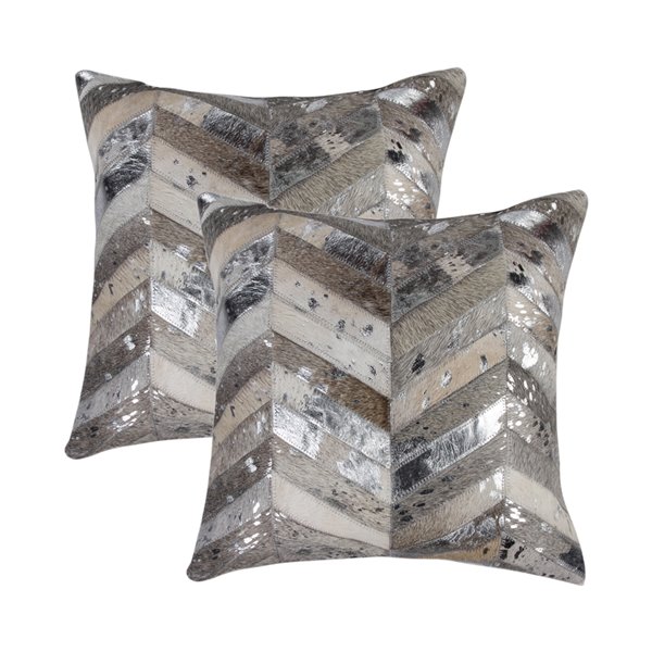 Natural by Lifestyle Torino Cowhide Chevron 2-Piece Gray/Silver 18-in x 18-in Square Indoor Decorative Pillow