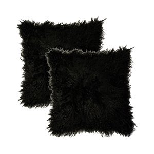 Natural by Lifestyle Mongolian Sheepskin 2-Piece Black 18-in x 18-in Square Indoor Decorative Pillow