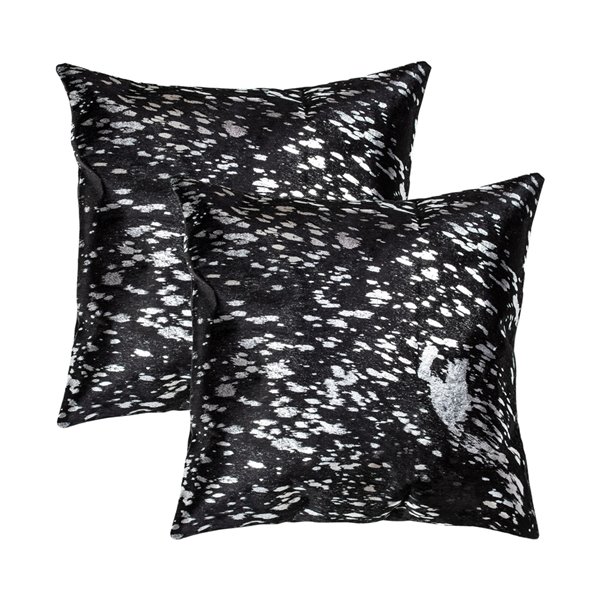 Natural by Lifestyle Torino Cowhide Scotland 2-Piece Black and Silver 18-in x 18-in Square Indoor Decorative Pillow