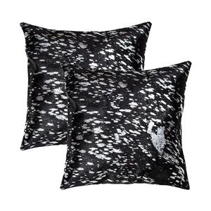 Oreillers carrés en peau de vache Torino Scotland de Natural de Lifestyle, 18 po x 18 po, noir argent, 2 mcx
