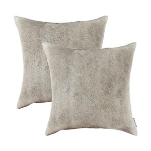 Oreillers carrés en peau de vache Torino Exotic de Natural de Lifestyle, 18 po x 18 po, naturel et gris clair, 2 mcx