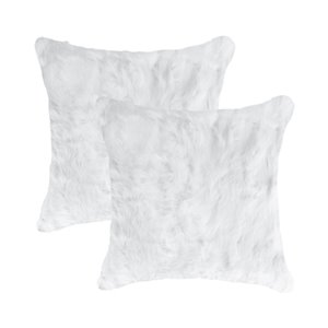 Natural by Lifestyle Rabbit Fur 2-Piece White 18-in x 18-in Square Indoor Decorative Pillow