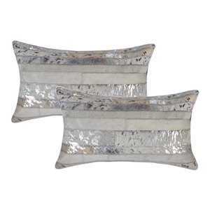 Natural by Lifestyle Torino Cowhide Madrid 2-Piece Gray and Silver 12-in x 20-in Rectangular Indoor Decorative Pillow