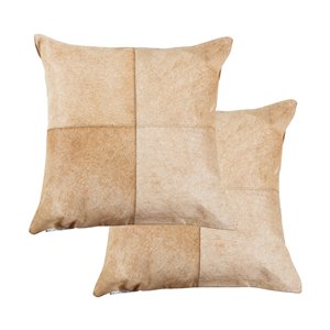 Oreillers carrés en peau de vache Torino Quattro de Natural de Lifestyle, 18 po x 18 po, brun/blanc, 2 mcx