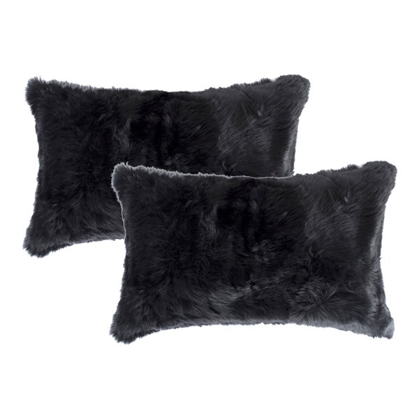Natural by Lifestyle Rabbit Fur 2-Piece Black 12-in x 20-in Rectangular Indoor Decorative Pillow