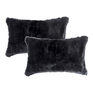 Natural by Lifestyle Rabbit Fur 2-Piece Black 12-in x 20-in Rectangular Indoor Decorative Pillow