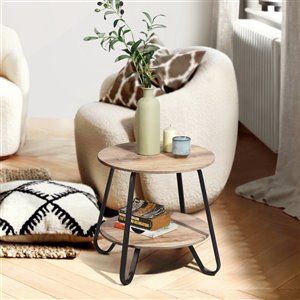 Table d'accent ronde avec rangement de Homycasa, 17 po x 17 po, chêne
