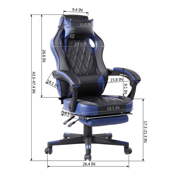 Chaise d'ordinateur ergonomique de FurnitureR, bleu