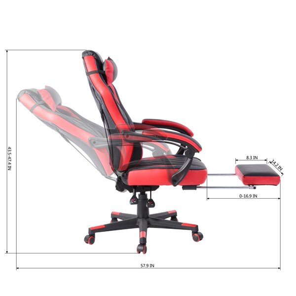 Chaise d'ordinateur ergonomique avec repose-pieds de FurnitureR, rouge