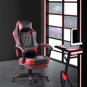 FurnitureR Ergonomic Gaming Chair with Footrest - Red