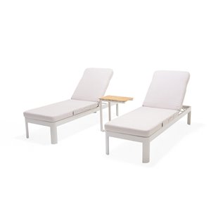 Scancom Portals Chaise Lounge with End Table - Aluminum - Beige - Set of 3