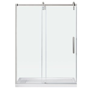 Porte de douche sans cadre Mackay d'Ove Decors, 78,74 po x 58,46 à 60,04 po, transparent/nickel satiné