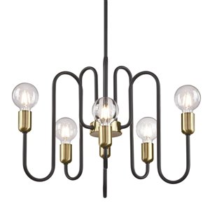 Westinghouse Spencer Modern Chandelier - 6-Light - Matte Black and Antique Brass