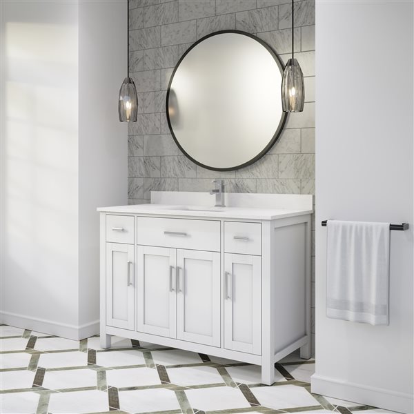 Meuble-lavabo simple blanc de 48 po Calumet par Spa Bathe avec comptoir  blanc en surface solide CA48Wht-SSC