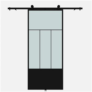 Colonial Elegance Divison Prefinished Barn Door with Hardware Kit - Frosted Glass - 37-in x 84-in - Black Metal