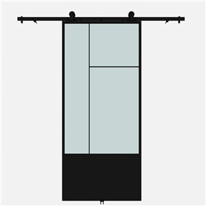 Porte de grange préfinie Cicero de Colonial Elegance avec trousse d'installation, verre givré, 37 po x 84 po, métal noir