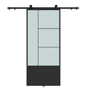 Colonial Elegance Opera Prefinished Barn Door with Hardware Kit - Frosted Glass - 37-in x 84-in - Black Metal