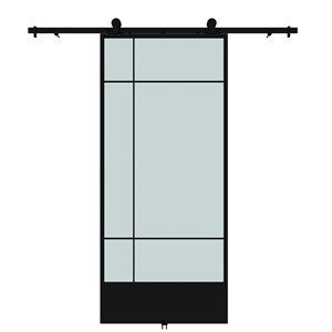 Colonial Elegance Bastille Prefinished Barn Door with Hardware Kit - Frosted Glass - 37-in x 84-in - Black Metal