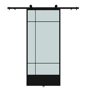 Porte de grange préfinie Bastille de Colonial Elegance avec trousse d'installation, verre givré, 37 po x 84 po, noir