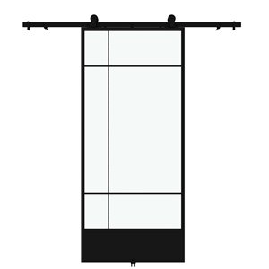 Porte de grange préfinie Bastille de Colonial Elegance avec trousse d'installation, verre clair, 37 po x 84 po, noir
