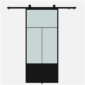 Porte de grange préfinie Nation de Colonial Elegance avec trousse d'installation, verre givré, 37 po x 84 po, métal noir