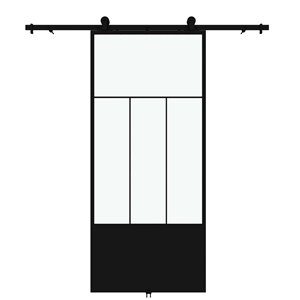 Porte de grange préfinie Division de Colonial Elegance avec trousse d'installation, verre clair, 37 po x 84 po, noir