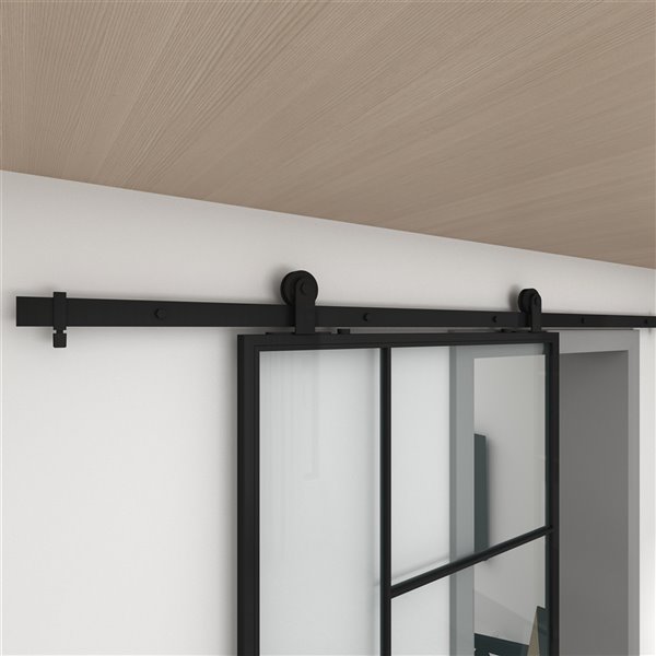 Colonial Elegance Cicero Prefinished Barn Door with Hardware Kit - Clear Glass - 37-in x 84-in - Black Metal