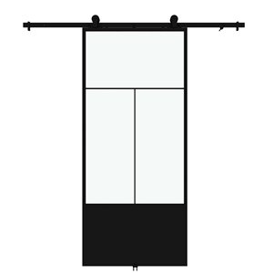 Porte de grange préfinie Nation de Colonial Elegance avec trousse d'installation, verre clair, 37 po x 84 po, métal noir