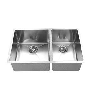 Elegant Stainless Undermount Kitchen Sink - Double Offset Bowl - 19-in x 30-in - Stainless Steel