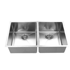 Elegant Stainless Undermount Kitchen Sink - Double Equal Bowl - 18-in x 36-in - Stainless Steel