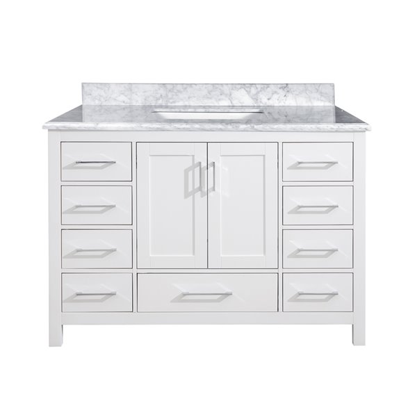 Single Sink Bathroom Vanity, White Bathroom Vanity With Carrara Marble Top
