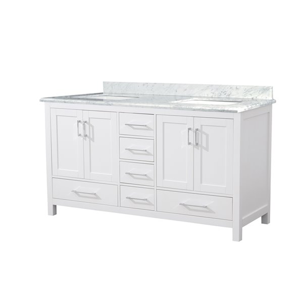 GEF Willow 60-in White Double Sink Bathroom Vanity with Carrara Marble Top