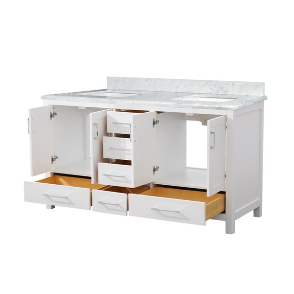 GEF Willow 60-in White Double Sink Bathroom Vanity with Carrara Marble Top