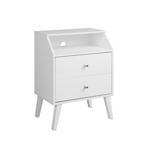 Table de nuit Milo à 2 tiroirs avec dessus en angle de Prepac, blanc