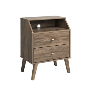Table de nuit Milo à 2 tiroirs avec dessus en angle de Prepac, gris vieilli