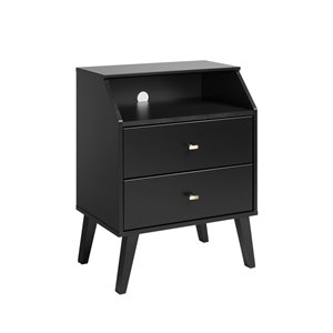 Table de nuit Milo à 2 tiroirs avec dessus en angle de Prepac, noire