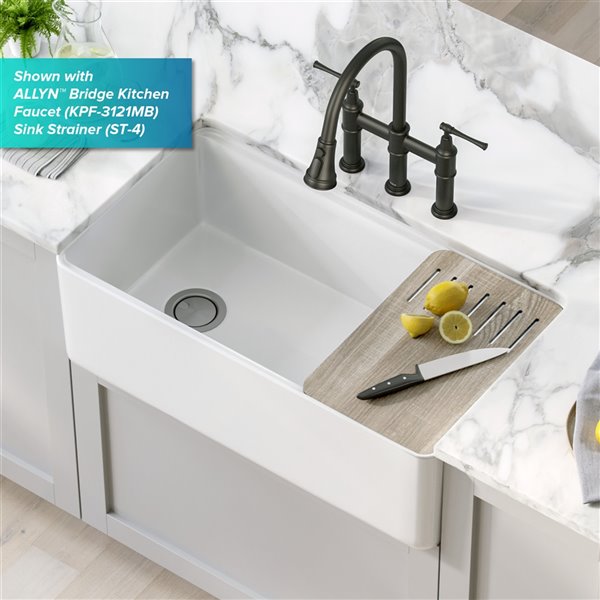 Kraus Apron Front Sink with Accessories - 33-in - White