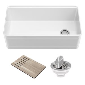 Kraus Apron Front Sink with Accessories - 33-in - White