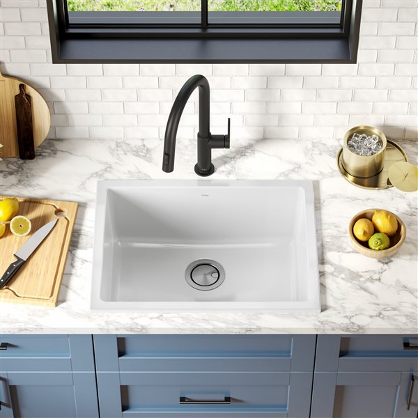 Kraus Drop-In Undermount Fireclay Sink in Gloss - 24-in - White