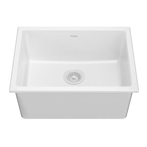 Kraus Drop-In Undermount Fireclay Sink in Gloss - 24-in - White